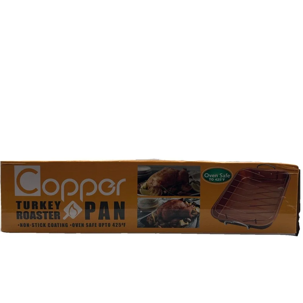 Copper Turkey Roaster‎ Pan with Rack Non Stick Coating and Oven Safe Up To 425 F
